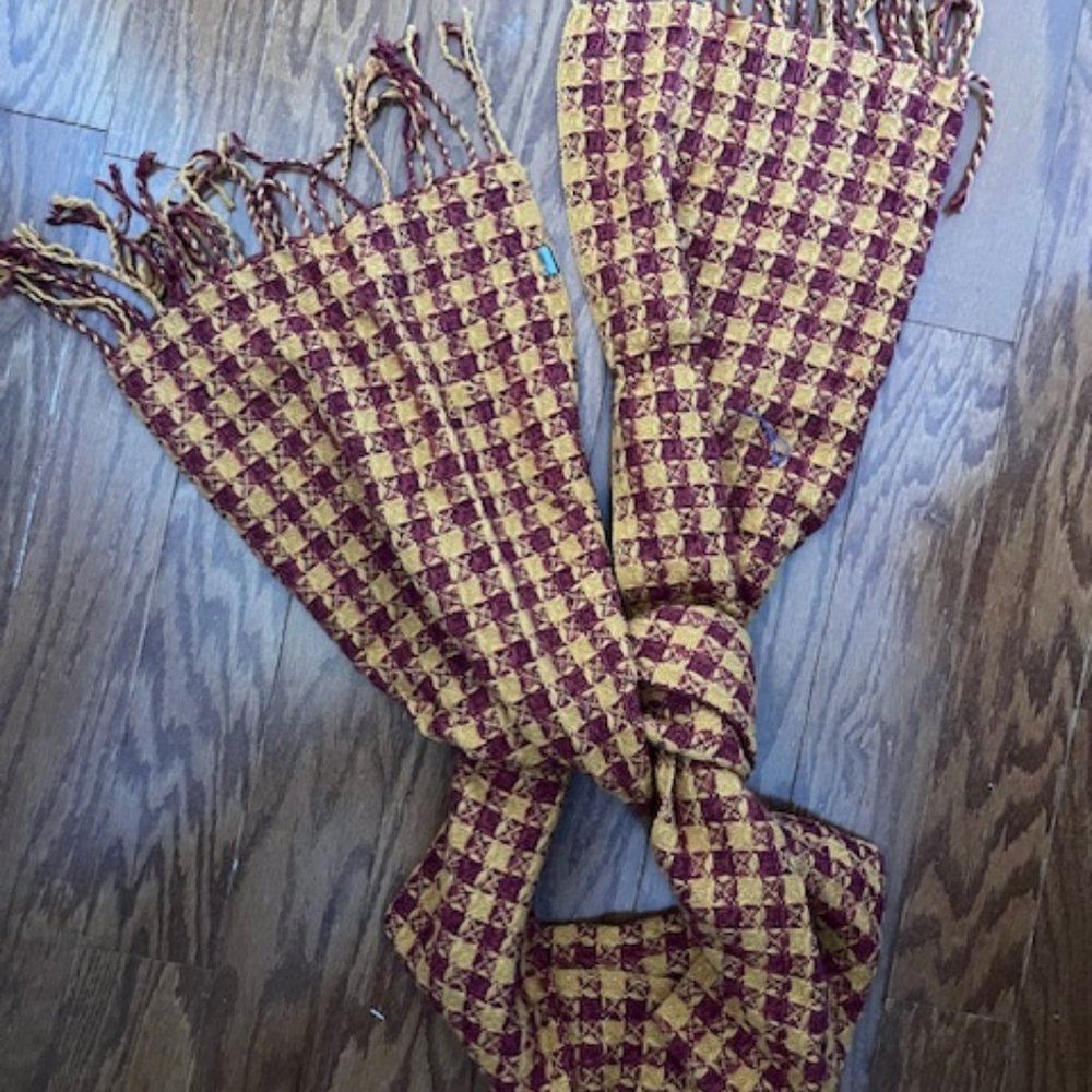 Warm gold and burgundy scarf